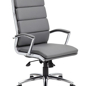 B9471-GY Executive Caressoftplus Vinyl Chair with Metal Chrome Finish Grey