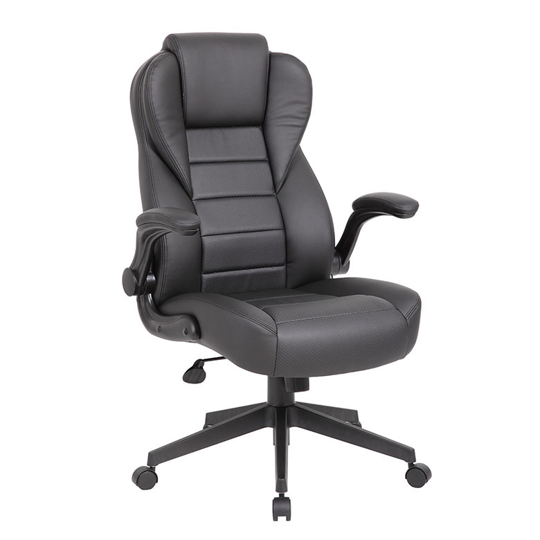 B8551-BK Executive High Back Caressoftplus Vinyl Flip Arm Chair